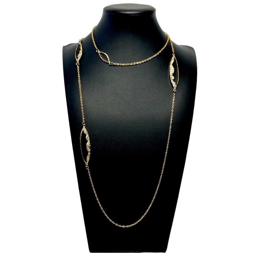 Golden Crystal Oval Link Opera Necklace Double or Single Strand 46-49"